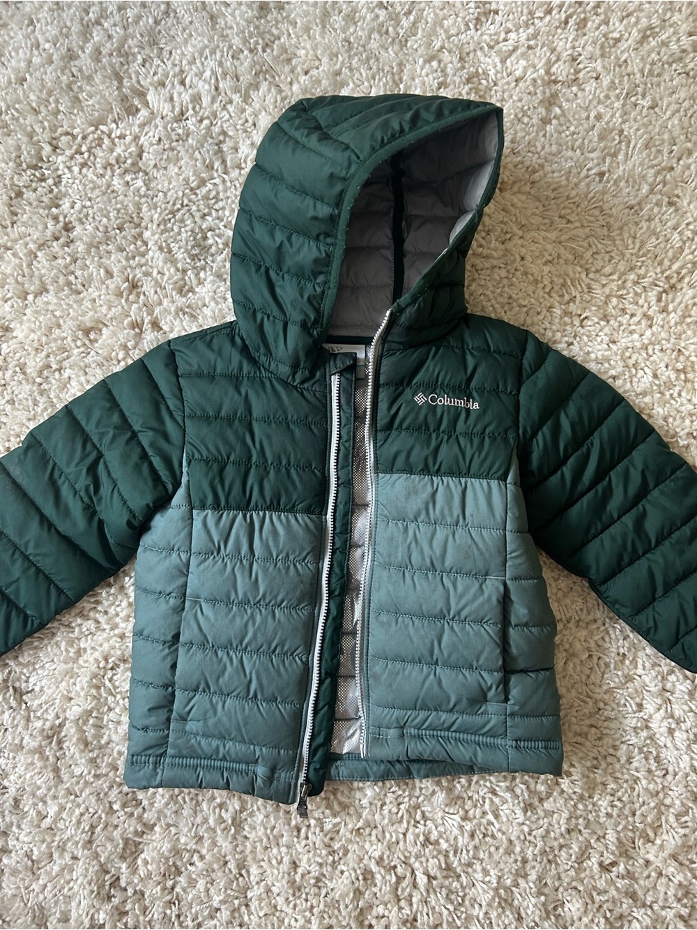 Columbia Kids Two-Tone Dark Green and Sage Puffer Jacket with Hood